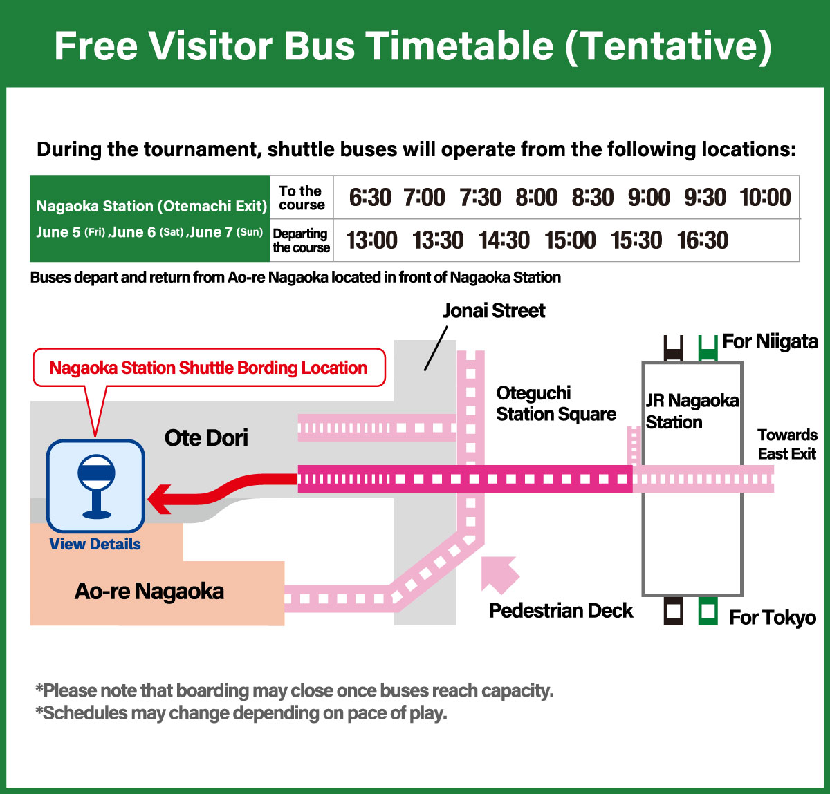 Free Visitor Bus Timetable (Tentative)